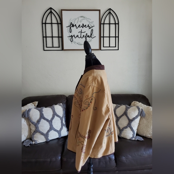 Denim & Co Brown Embroidered Paisley Print Jacket Women's Size 2X Boho Chic - Picture 3 of 9